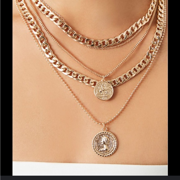 🌸3/$5 Layered Gold Toned Coin Necklace - Picture 2 of 2